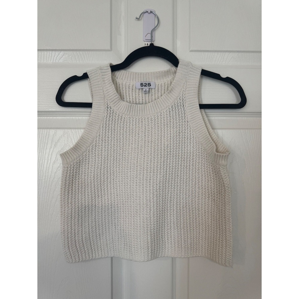 525 America Womens Cotton Shaker Knit Sleeveless Sweater Tank Cream White Size M